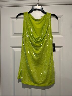 INC International Concepts Neon Lime Sequin Cowl Tank